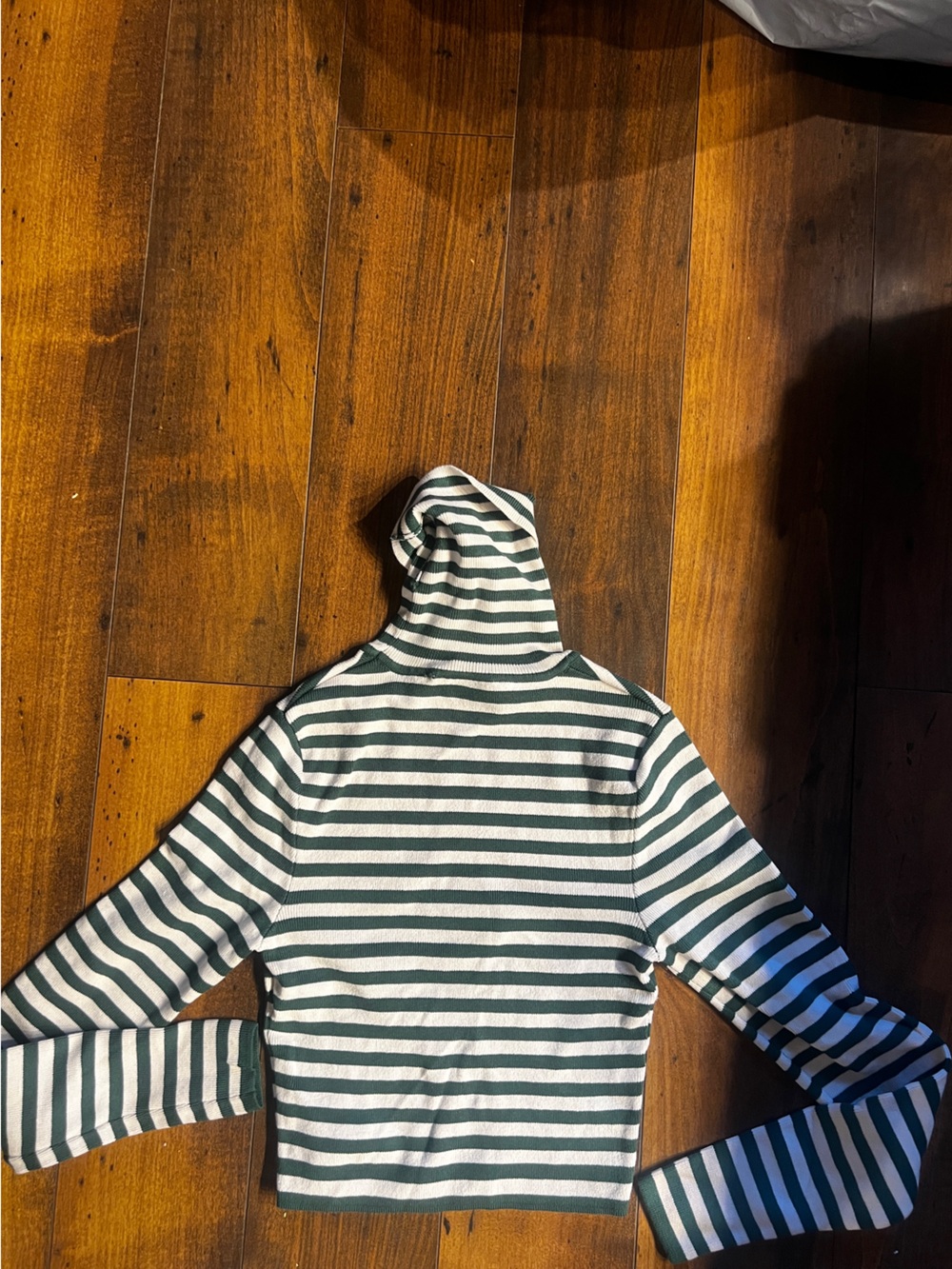 Striped Green and White Cropped Turtleneck Sweater